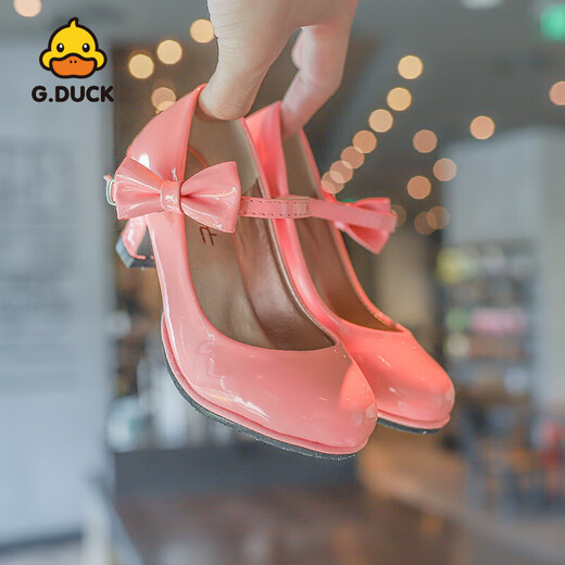 G.duck little yellow duck girls high heels little princess single shoes red children's leather shoes little girl performance princess children's shoes KL-2 pink size 26 shoe inner length 16.8cm