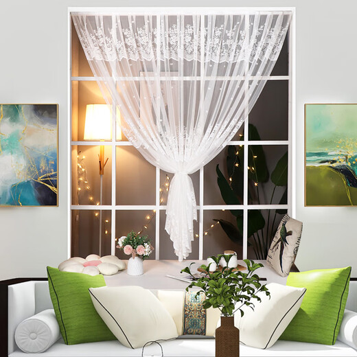 Silk Qi inner-opening window Velcro curtain screen without punching white vertical blinds balcony bay window screen curtain light-proof and opaque Velcro self-folding phoenix tail white single piece flat width 145 height 160