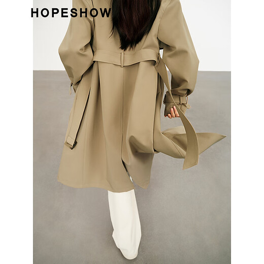 Red sleeves super good-looking windbreaker spring and autumn 2025 new women's loose drape double-breasted lapel atmospheric popular long coat khaki 038 XS