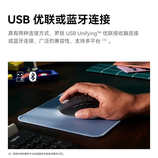 罗技（Logitech）M720 企业级无线办公 蓝牙优联双模鼠标 企业采购大手人体工学鼠标 带无线2.4G接收器【团单优惠】