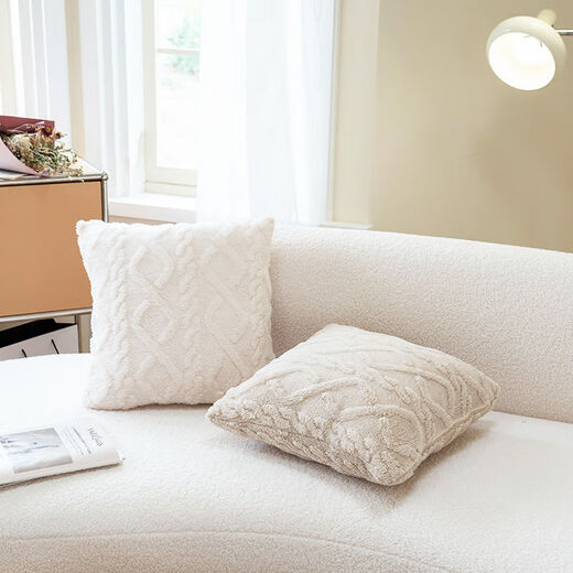 FANCYCHICins style pillow color double-sided cream pillowcase 50x50 living room sofa square velvet cushion with core cushion TF Khaki 40X40 (pillowcase + pillow core)