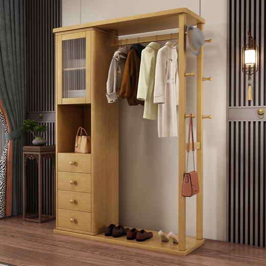 Shaochengke Massivholzbügel Kleiderspiegel integriertes Haus Schlafzimmer Wohnzimmer Kapuze Rack Rack Multifunktion Aufbewahrung Kleidung Rack Walnuss Farbe 120 cm (Paketinstallation)