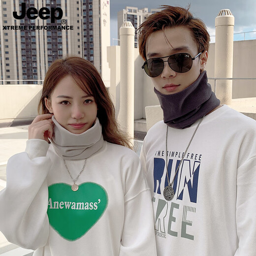 Jeep scarf men's winter cervical vertebrae riding motorcycle windproof mask warm neck protector men's sports scarf women's black (straight style) one size