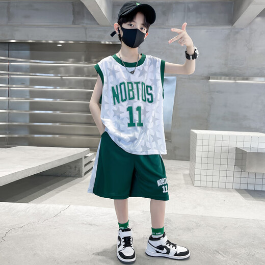 
AN boys basketball suit summer thin 2025 new style mid-large children sports summer clothes children's vest quick drying clothes 12113 blue 160 (height 150-160cm)