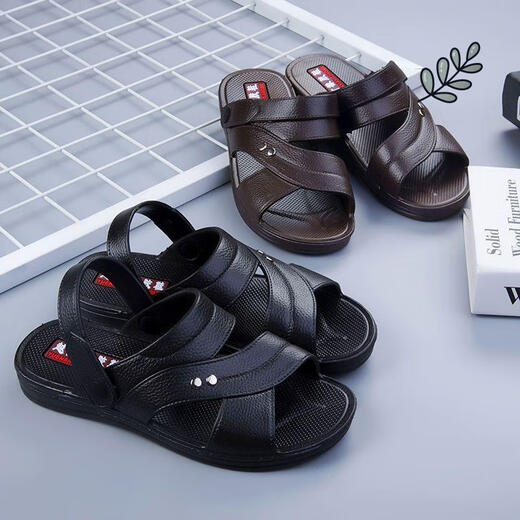 Changxiang Huili Vietnamesische Gummi-Rindfleisch-Sehne Sohle Sandalen für die Sommerdicke allein-Verschleiß-resistenter Plastiksandalen für Männer für Nichtzweige mittleren Alters TD698 Schwarz [2 verbesserte Version] 40 (geeignet für 39) geeignet)