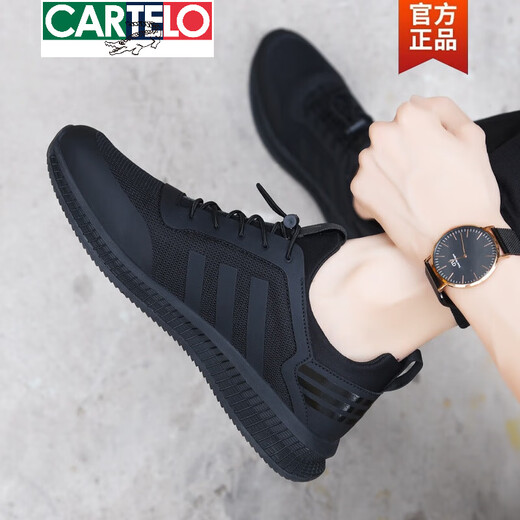 Cartelo Herrenschuhe Sommer 2025 Neues Sportschuhe trendy Mesh atmungsaktiven Männer lässige schwarze Arbeitschuhe Herren Springstil All Black Leder 9852 39 Standard Sportcode