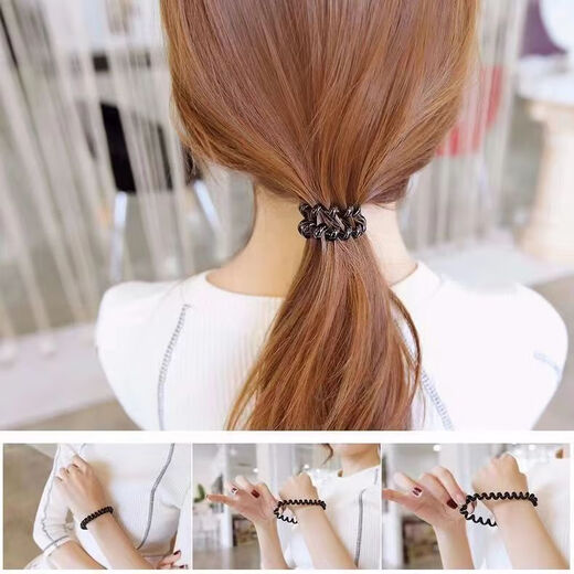 Durable telephone cord Korean style spring rubber band hair tie small headband hair tie black telephone cord-20 pieces