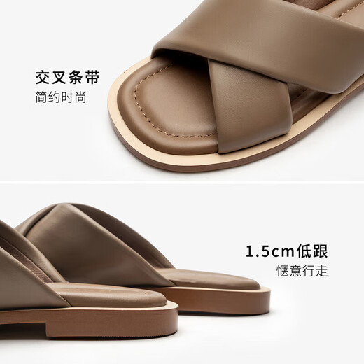 莱尔斯丹时尚休闲交叉带平跟一字拖凉拖女鞋4M12801 褐灰色 TPK 36