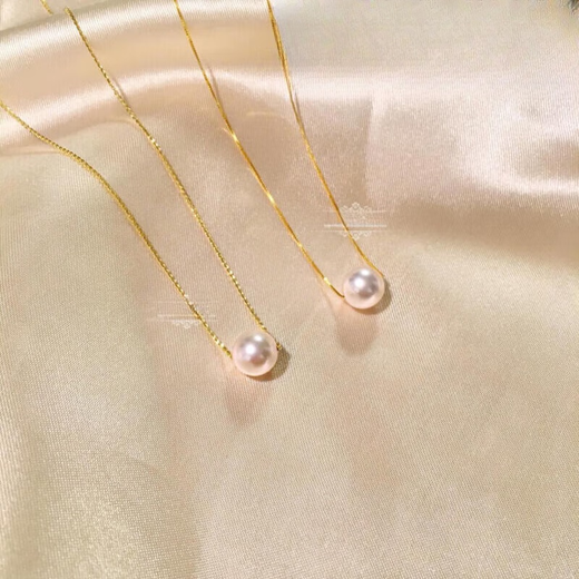 Luoyi classic Akoya 18k gold chain Japanese akoya seawater pearl necklace clavicle chain high-gloss perfect circle passerby 18k gold/circle chain 8.5-9mm40cm