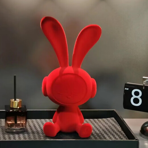 Flocked lightning rabbit sitting ornaments cartoon creative modern light luxury living room wine cabinet TV cabinet entrance decoration lightning rabbit red