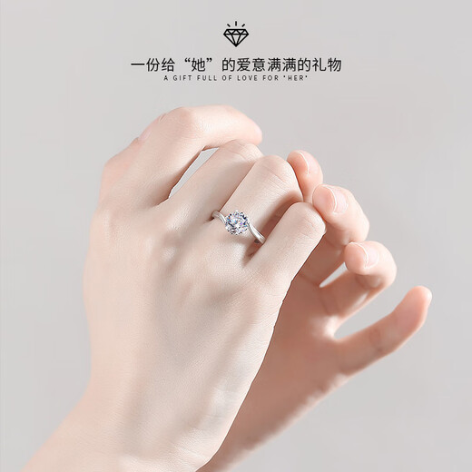 Lao Fengxiang One Carat Moissanite 925 Silver Ring Women's Proposal Ring High-end Birthday Gift for Girlfriend and Wife L-JM273 Classic Snowflake One Carat Moissanite Ring