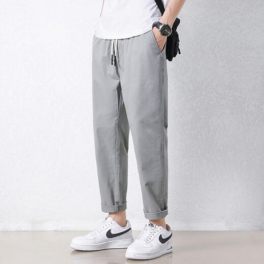 
Jewish casual pants for men in summer new loose ice silk straight sport nine-point pants for men conical Korean style trendy trousers 9904 cement grey M