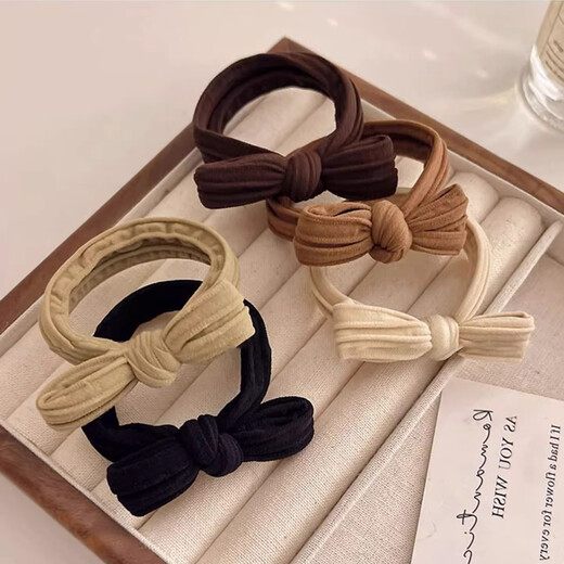 SAHANE Zuoyu bow hair tie for women, high-end hair tie, rubber band, simple temperament, high ponytail leather cover, hair tie, bow hair tie, mixed color 5 pieces
