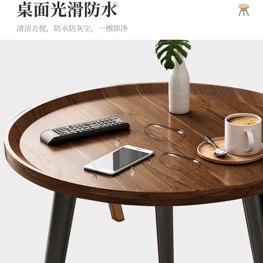 Zhuobo coffee table side table small table living room sofa side table double layer round table tea table storage rack bedside table CJ09 walnut color