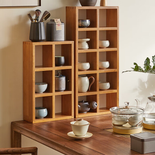 Jiayi solid wood storage rack kitchen storage rack wall-mounted mug display rack lattice rack desktop shelf cherry wood color