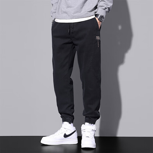 Pantalones informales de pájaros carpinteros Men sueltos sueltos de verano Nuevo estilo Harun Trendy Workwear Pantalones deportivos versátiles Hombres 9859 Negro más Velvet L
