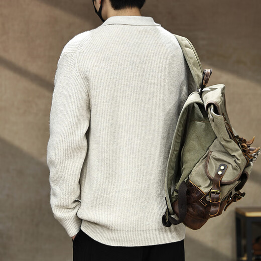 Gu Xiansen American button lapel sweater for men in autumn and winter new POLO Henry collar bottoming shirt thickened knitted sweater for men Khaki L 130-145Jin Jin is equal to 0.5 kg