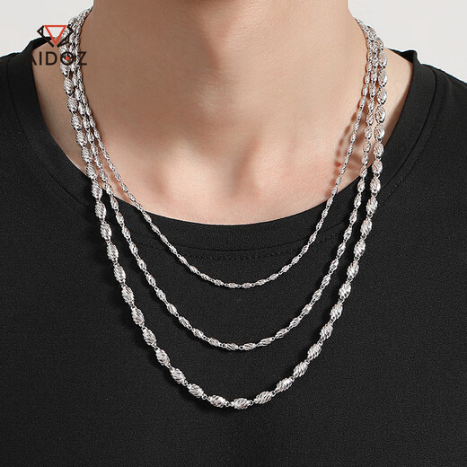 Aido Diamond Platinum Necklace Men's pt950 Platinum Olive Bead Chain Shiny Thick Plain Chain Weight 13.00g Length 55cm Thick About 2.8mm