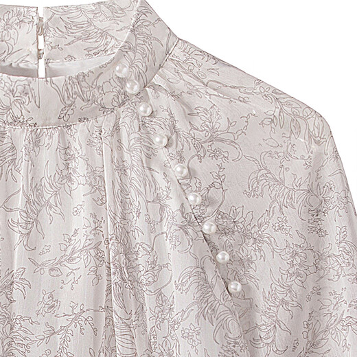 
Cypress Lady Style Shirt 2025 Autumn New Women's Beaded Decorative Ragsleeved Sleeve Slim Chiffon Shirt