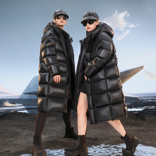 Govan Black Gold Goose Down Jacket Pioneer 4.0 Eight-Grid Unisex Winter Long Thick Down Jacket Black M