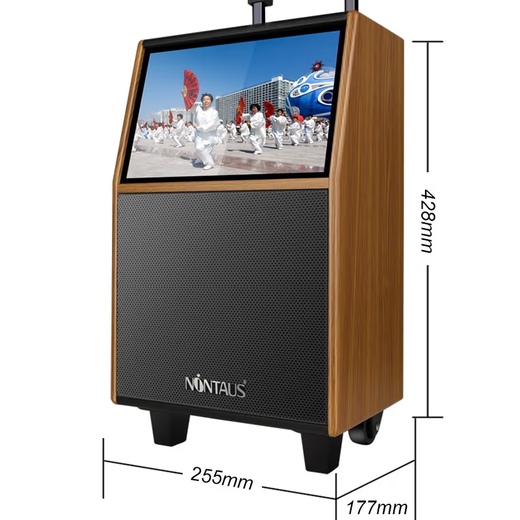 Jinzheng square dance audio with display screen outdoor audio karaoke all-in-one machine trolley speaker mobile Bluetooth home KTV audio karaoke machine large volume 21# Bluetooth wooden trolley flagship version + dual microphones standard without U disk without bracket