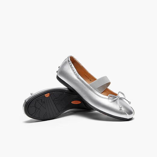 Bata ballet shoes 2024 autumn commuter sheepskin single shoes AXF47CQ4 silver 36
