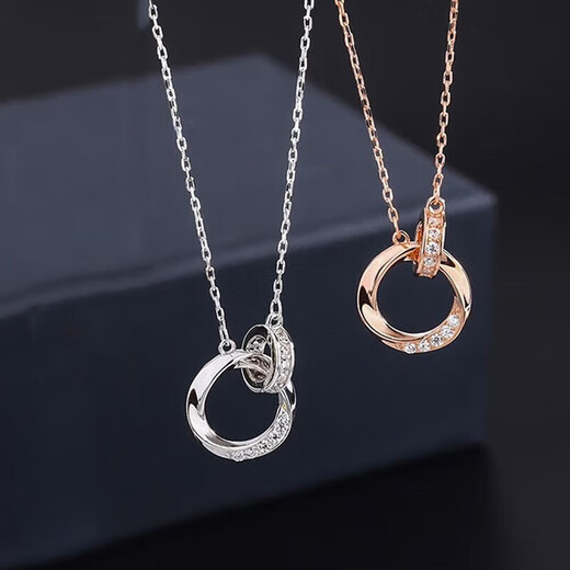 Miao Xiu double-linked Möbius silver necklace for women, circle clavicle chain, Valentine's Day gift for girlfriend and wife, Möbius double-ring necklace - silver B0720A