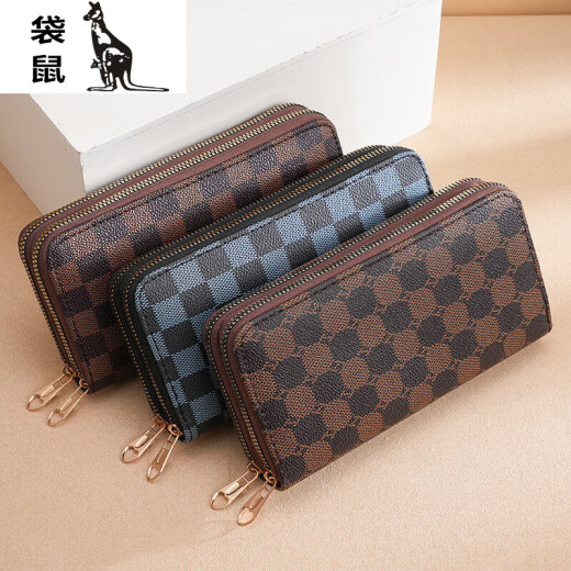 袋鼠钱包女士新款錢包精致长款大容量钱夹时尚手拿包感wallet 双位包圆点咖啡色