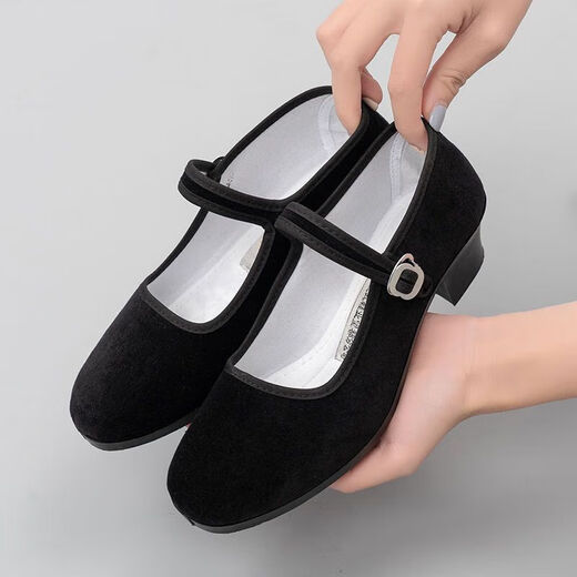 Ethnic dance shoes Tibetan dance yangko Jiaozhou folk high-heeled dance shoes grade examination shoes black new old Beijing cloth shoes for women solid heel-soft sole black-high heel 3.5cm 37