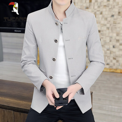 Woodpecker (TUCANO) casual suit men's jacket men's 2025 new spring and autumn stand collar suit slim body Zhongshan jacket men's blue XL
