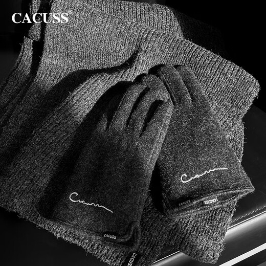 CACUSS scarf men's winter thickened warm scarf plus velvet wool gloves gift box for boyfriend Christmas and New Year gifts