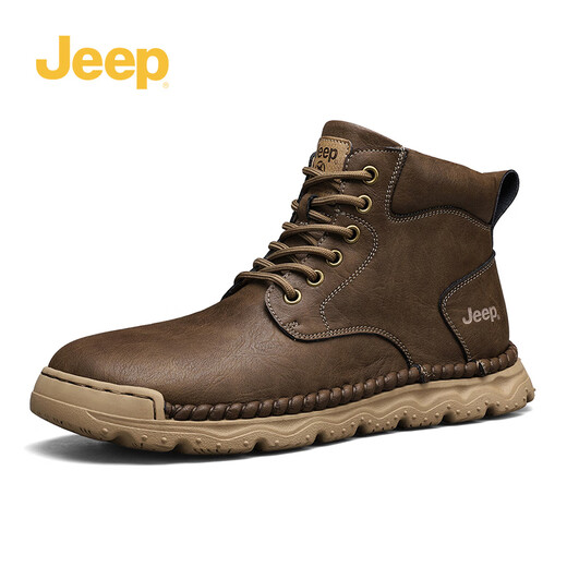 Jeep Jeep Martin Boots Herren Winter 2024 Neues echtes Leder weicher Sohle bequemer High Top Herrenschuhe und vielseitige Freizeit Lederstiefel Khaki 42