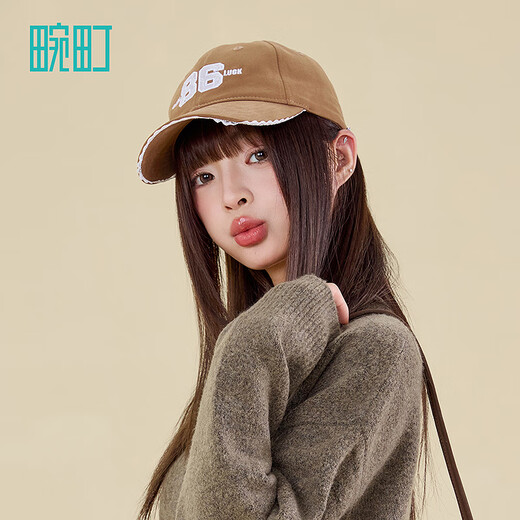 Wanding Varsity Girls Series Baseball Cap Women's Lace Curved Brim Peaked Cap Autumn and Winter Retro Versatile Soft Top Hat Brown One Size