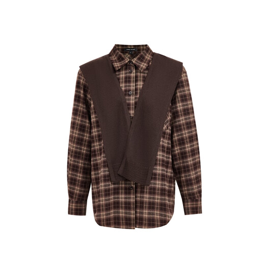 VEROMODA shirt 2026 spring new plaid simple detachable knitted shawl Maillard top 326105004 camphor red with flowers XS
