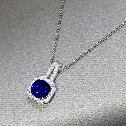 Fat Donglai's same style tanzanite sapphire square covered with diamonds tanzanite blue jewelry set three-piece set for women 1g pendant (1 carat/6.5mm) including necklace