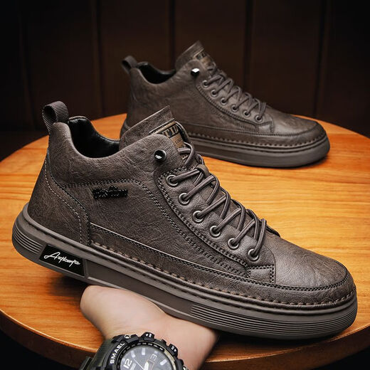 Woodpecker classic board shoes men's Martin boots shoes spring high top retro British casual leather shoes work boots one foot trendy shoes 5777 black 41