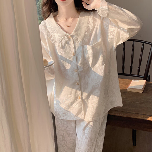 浪莎金丝绒睡衣女秋季女款2025新款长袖长裤甜美公主风花边春夏款夏季 SMSD-9922 M (建议80-100斤)