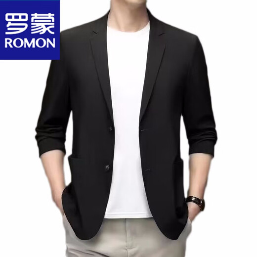 罗蒙（ROMON）夏季男士冰丝无痕防晒西服外套纯色弹力薄款西装上衣 蓝色 -718 4 【建议130-145斤】