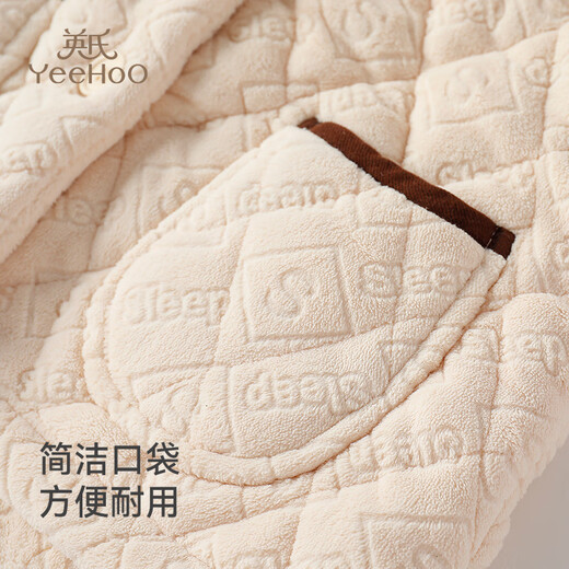 Ying's children's velvet thickened home clothes suit winter style boys and girls autumn and winter hooded outer pajamas beige 140