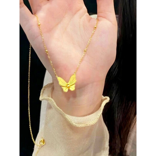 Fat Donglai's same style 18K gold butterfly pendant, Tiao Tai width necklace, Silver Flower Moon Festival, new clavicle chain, Yellow foot knot, Tiao Tai width butterfly necklace, Flower Moon Festival
