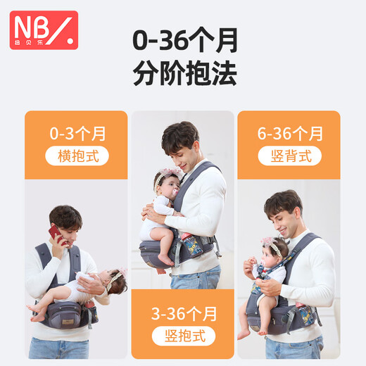 纽贝乐婴儿背带腰凳宝宝前抱式抱娃神器夏季多功能儿童小孩腰登坐凳 莫兰迪灰：6点减压，X型省力肩带