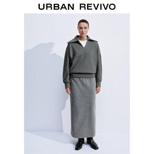 UR2025 hiver nouvelle mode femme Simple décontracté couleur unie sweat ample UWM450194 gris foncé gris S