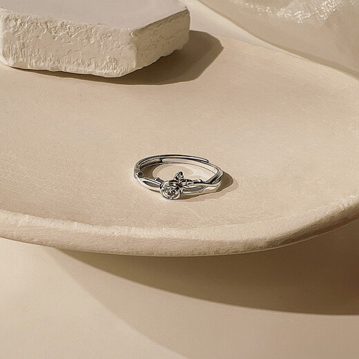 BXES925 sterling silver rose ring female niche bestie index finger ring light luxury ring open ring tail ring cross rose ring anti-oxidation sealed bag