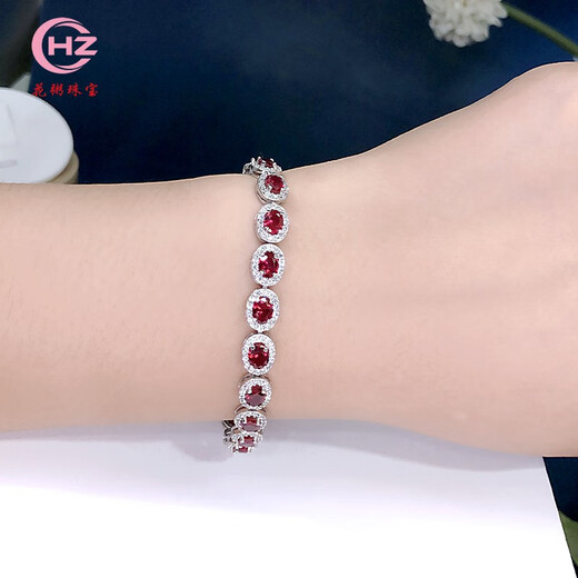 Huazhu New Ruby Bracelet Light Luxury Exquisite Pigeon Blood Ruby Bracelet Silver Plated 18K Gold Gift for Wife, Girlfriend, Best Friend 15.8cm