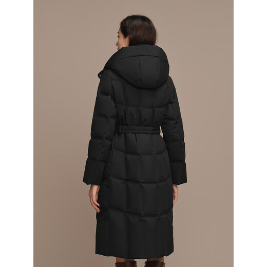 Bosideng (BOSIDENG) women's new down jacket 2025 waist long goose down jacket long over the knee slimming belt B250244146 black 8056 XS 155/80A