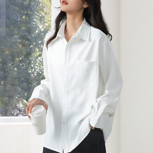The same brand of women's tops and shirts for women 2025 new loose casual long-sleeved shirts, jackets, shirts, white M recommended (120-140 Jin Jin equals 0.5 kg) loose version