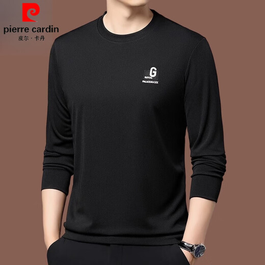 皮尔卡丹（pierre cardin）品牌纯棉长袖t恤男士春秋季纯色圆领内搭卫衣休闲百搭舒适体恤衫t 米色 6627款 170/L