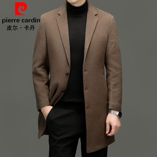 皮尔卡丹（pierre cardin）毛呢外套男中长款羊毛大衣秋冬季新款西装领可脱卸内胆双面呢外套 灰色 175/L