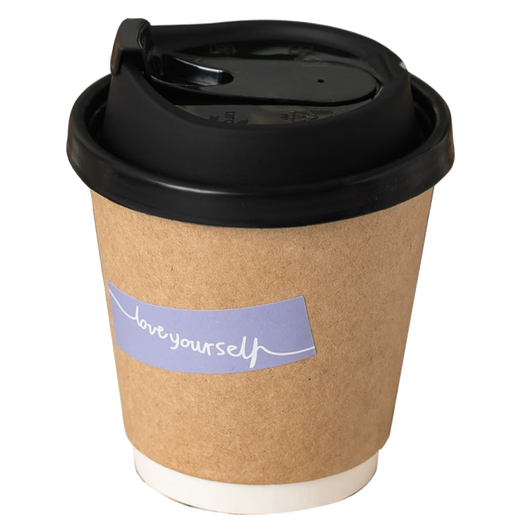 Lishi disposable milk tea cup coffee cup disposable thickened kraft paper cup milk tea soy milk hollow double layer hot and cold 400ml cowhide double layer cup + black lid + sticker 50 pieces