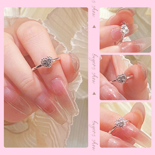 Safir platinum ring for women Pt950 heart-shaped love car flower platinum live mouth ring for birthday gift, about 2.15 grams, can be remarked to adjust the ring number for delivery